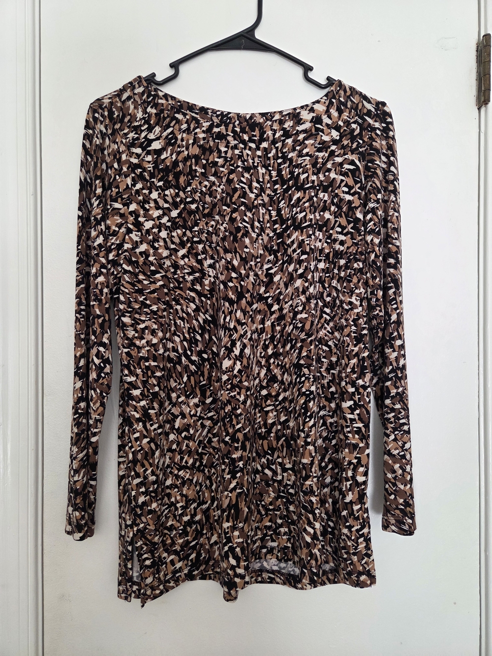 Susan Graver Modern Essentials Abstract Print Long Sleeve Tunic Top Size SP
